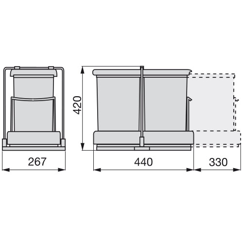 Poubelles de recyclage à fixation inférieure et extraction automatique avec 2 conteneurs 14 litros - EMUCA