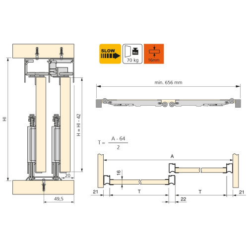 Armoire Placard 2 portes avec profils Wave16 et fermeture amortie - EMUCA