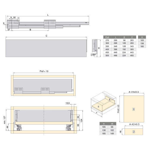 Kit de tiroir Concept hauteur 105 mm et profondeur 350 mm finition blanc - EMUCA