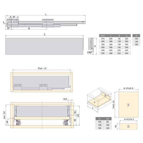 Kit de tiroir Concept hauteur 105 mm et profondeur 450 mm finition blanc - EMUCA