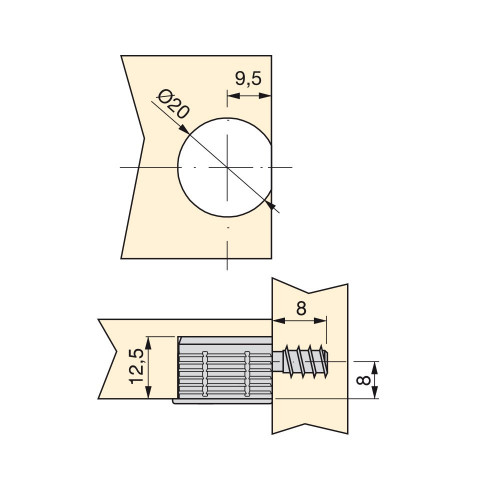 Lots de 20 kits de ferrures d'assemblage Fix D. 20 x 12,5 mm et goujons D. 6 x 8 mm - EMUCA