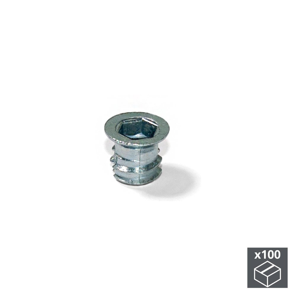 Lot de 100 écrous pour perçages fraisés M8 en zamak