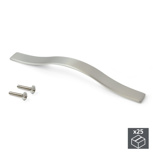Lot de 25 poignées Shanghai en zamak finition nickel satiné avec entraxe 128 mm - EMUCA