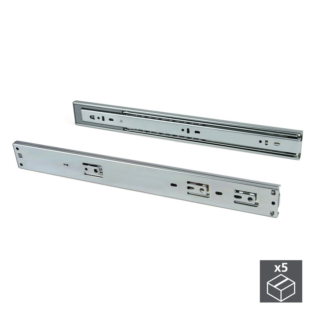 Lot de 5 paires de coulisses à billes pour tiroir à sortie totale 45 mm x L 500 mm avec fermeture am