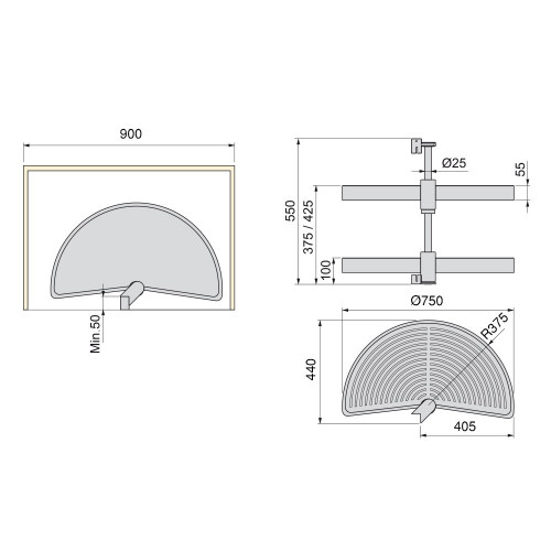 Jeu de plateaux Shelvo 1/2 lune pour module 900 mm en plastique blanc - EMUCA