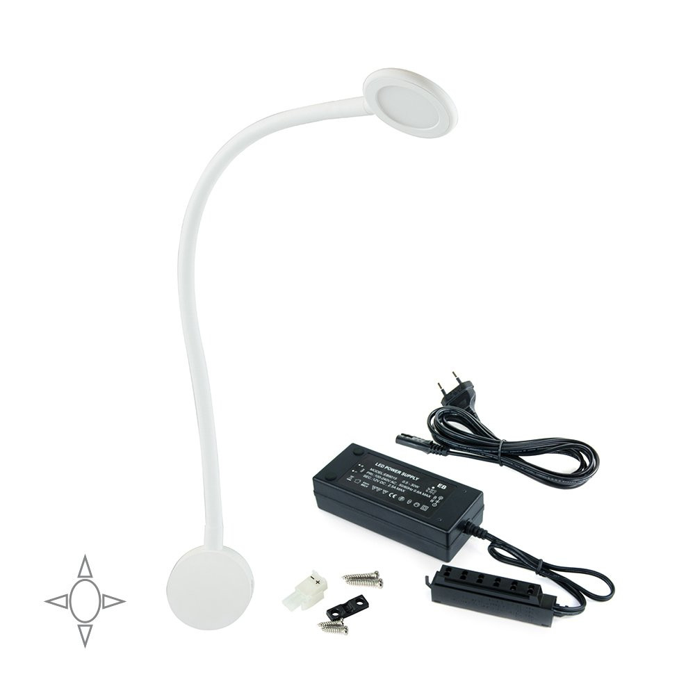Lot de 1 applique rond Kuma à col de cygne flexible avec 2 ports USB en couleur blanc et convertisse