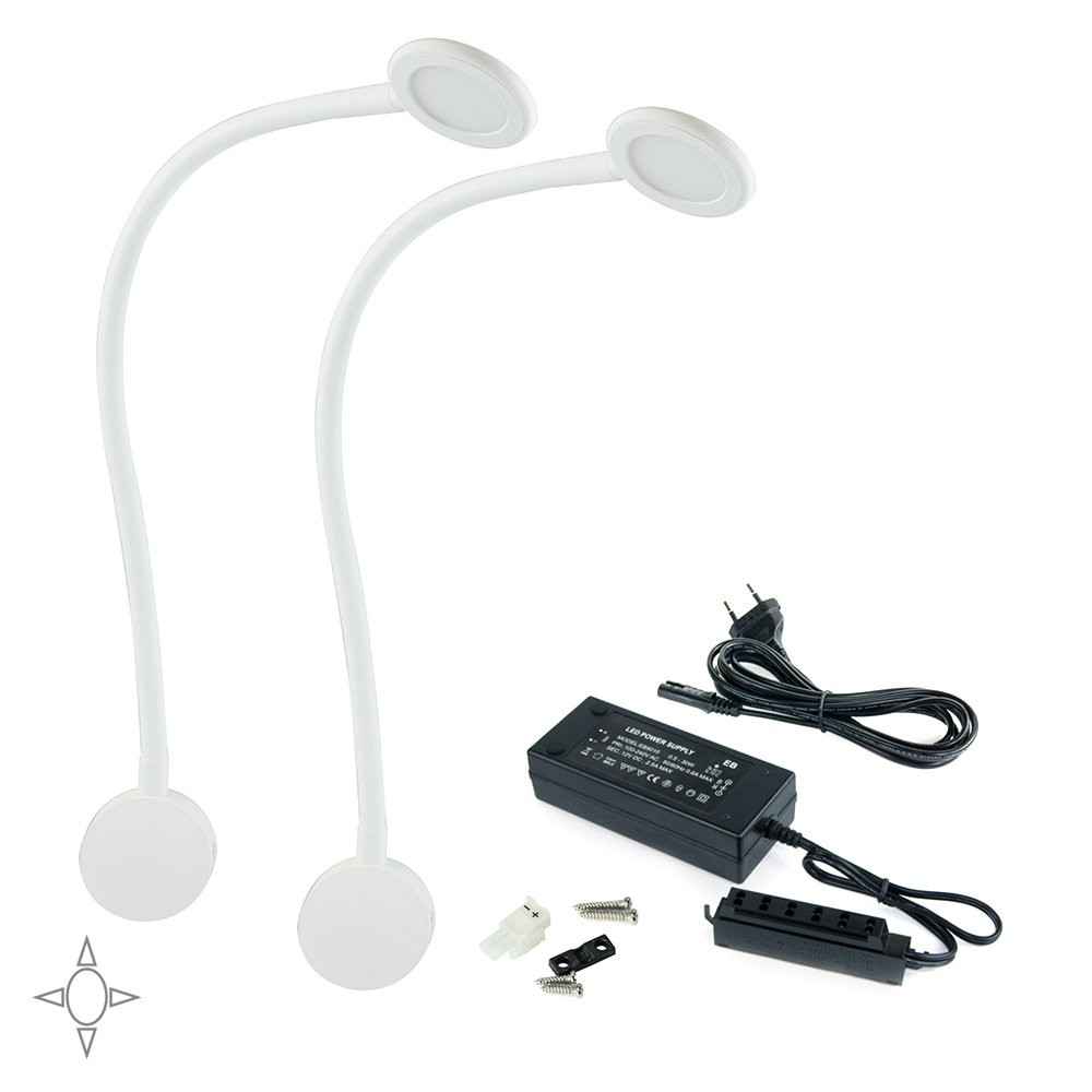 Lot de 2 appliques ronds Kuma à col de cygne flexible avec 2 ports USB en couleur blanc et convertis