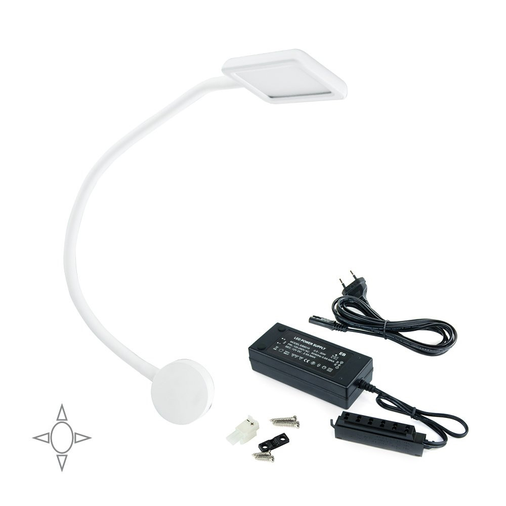 Lot de 1 applique carré Kuma à col de cygne flexible avec 2 ports USB en couleur blanc et convertiss