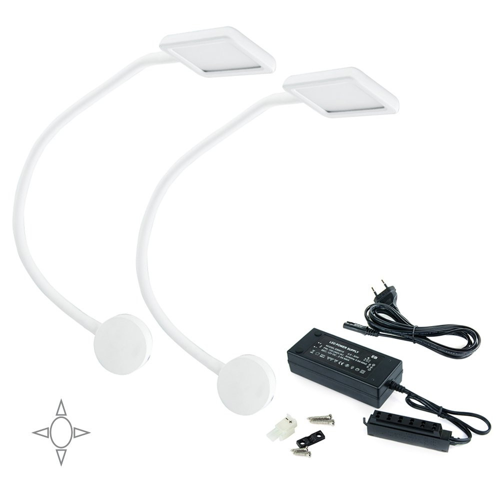 Lot de 2 appliques carrés Kuma à col de cygne flexible avec 2 ports USB en couleur blanc et converti