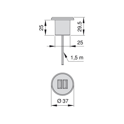 Connecteur rond Plugy avec 2 ports USB pour encastrer au meuble en couleur peinte aluminium - EMUCA