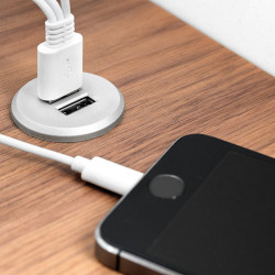 Connecteur rond Plugy avec 2 ports USB pour encastrer au meuble en couleur peinte aluminium - EMUCA