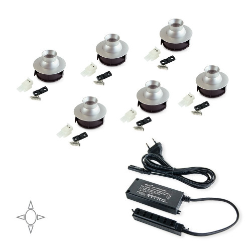 Kit de 6 spots LED orientables Polaris avec convertisseur de 15W - EMUCA
