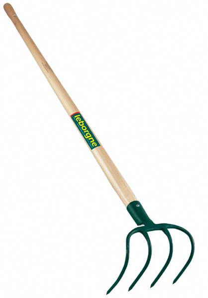 Croc à fumier - douille - 4 dents - manche en bois pomme