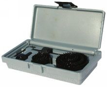 Coffret scies cloche + lames + mandrins + mèche et clé