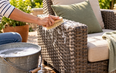 Nettoyer un salon de jardin et ses coussins, matériau par matériau